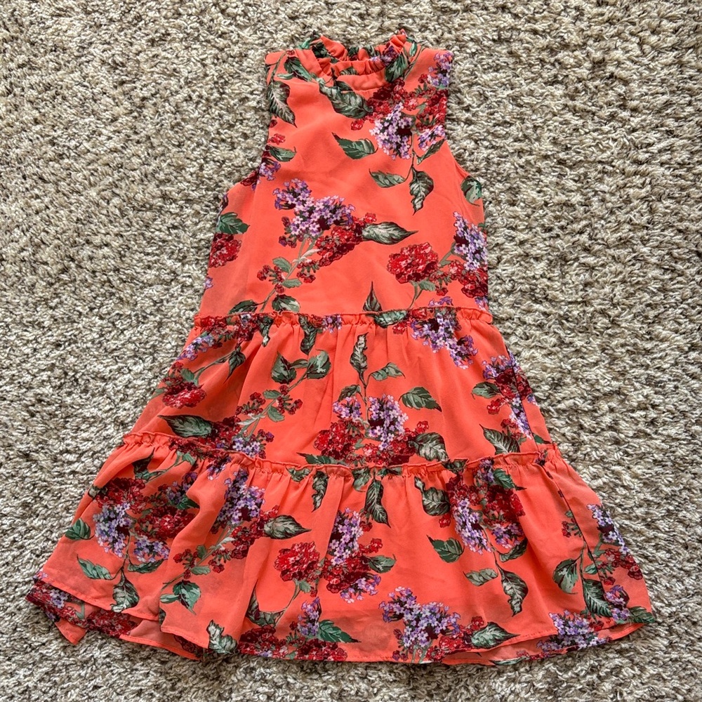 Floral Sleeveless Kids Dress - Orange and Green